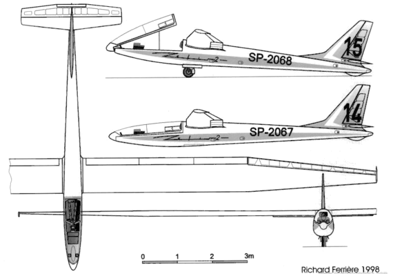 Самолет SZD-19 Zefir 2A - чертежи, габариты, рисунки