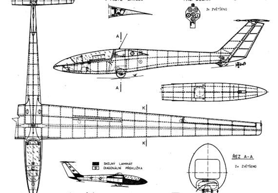 Самолет SZD-36 Cobra - чертежи, габариты, рисунки