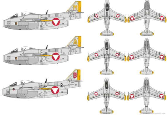 Самолет Saab J-29 Tunnan - чертежи, габариты, рисунки