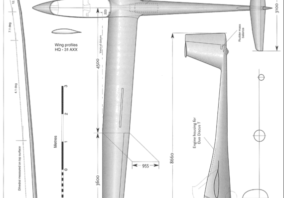 Самолет Schempp-Hirth DuoDiscus - чертежи, габариты, рисунки