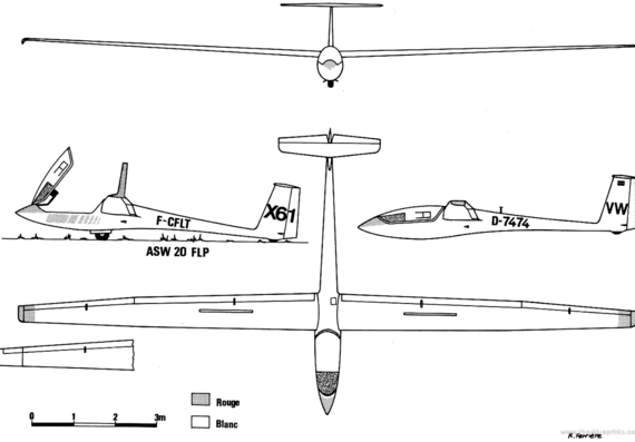 Самолет Schleicher ASW-20 - чертежи, габариты, рисунки