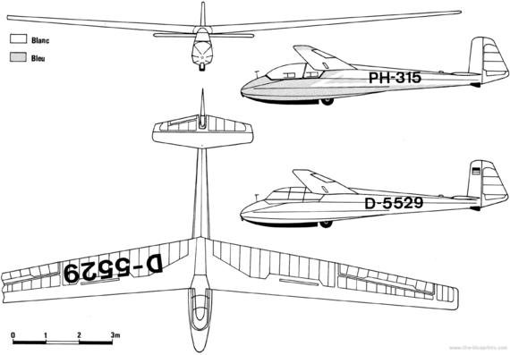 Самолет Schleicher Ka-7 Rhonadler - чертежи, габариты, рисунки
