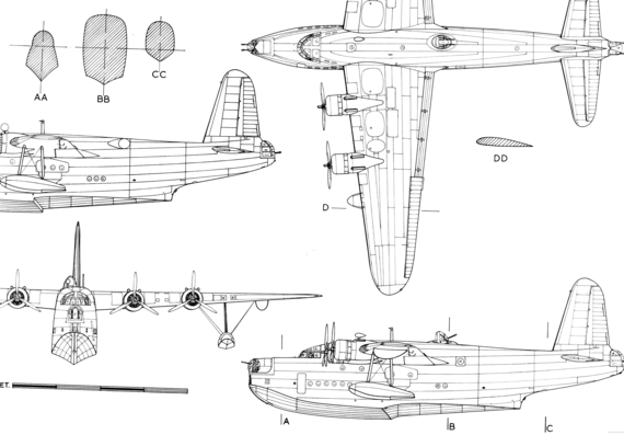 Самолет Short Sunderland Mk. V - чертежи, габариты, рисунки