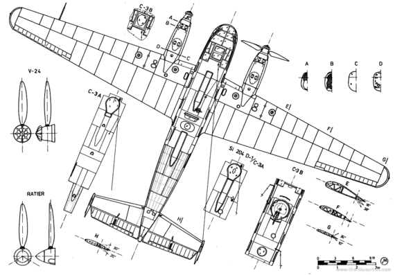 Самолет Siebel Si-204 - чертежи, габариты, рисунки