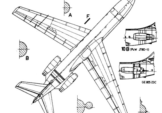 Самолет Sud Aviation SE-210 Caravelle III - чертежи, габариты, рисунки