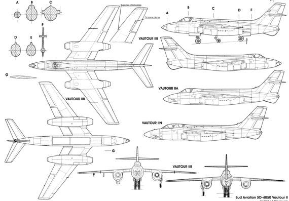 Самолет Sud Aviation SO-4050 Vautour II - чертежи, габариты, рисунки