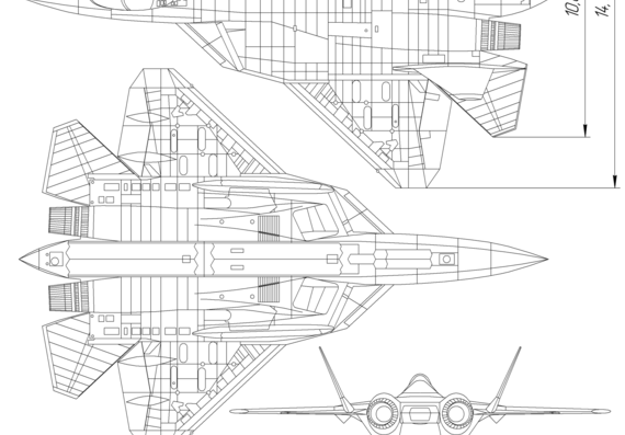 Самолет М PAK-FA - чертежи, габариты, рисунки