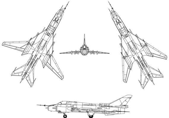 Самолет М Su-17M4 Fitter K - чертежи, габариты, рисунки