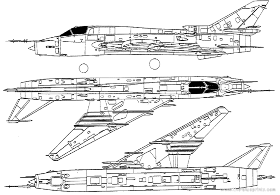 Самолет М Su-22M Fitter J - чертежи, габариты, рисунки