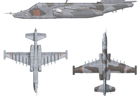 Самолет М Su-25K Frogfoot - чертежи, габариты, рисунки