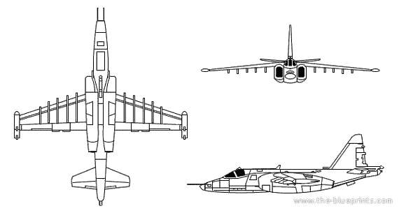 Самолет М Su-25 Frogfoot - чертежи, габариты, рисунки