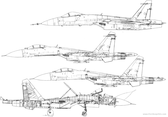 Самолет М Su-27 - чертежи, габариты, рисунки