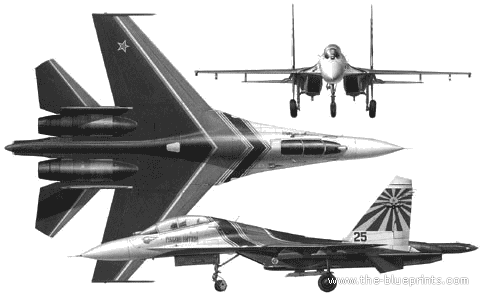 Самолет М Su-27UB - чертежи, габариты, рисунки