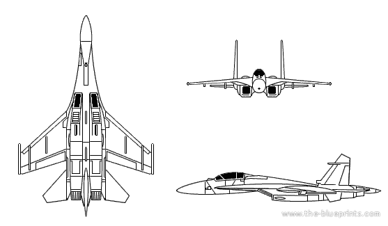 Самолет М Su-27 Flanker - чертежи, габариты, рисунки