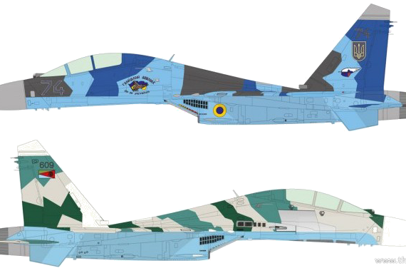 Самолет М Su-27 UB Flanker C - чертежи, габариты, рисунки