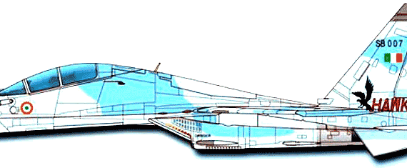 Самолет М Su-30K Flanker - чертежи, габариты, рисунки
