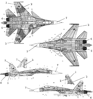 Самолет М Su-33 - чертежи, габариты, рисунки