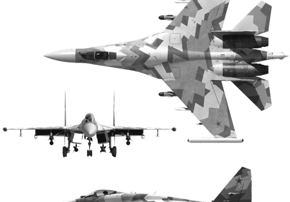 Самолет М Su-35bm - чертежи, габариты, рисунки