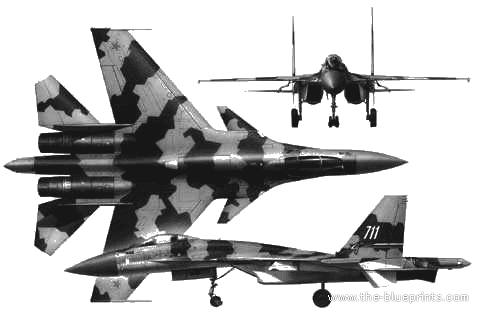 Самолет М Su-37 - чертежи, габариты, рисунки