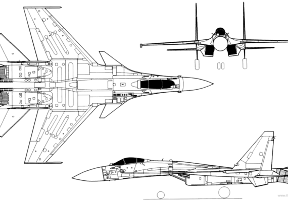 Самолет М Su-37 Flanker F - чертежи, габариты, рисунки