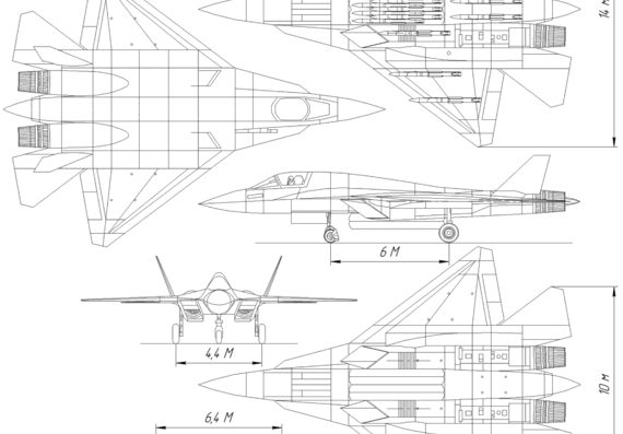 Самолет Sukoi PakFa Su-50 - чертежи, габариты, рисунки
