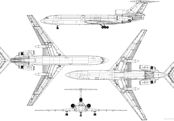 Самолет Туполев Tu-154 - чертежи, габариты, рисунки