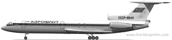 Самолет Туполев Tu-154B - чертежи, габариты, рисунки