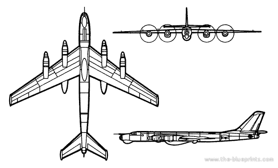 Самолет Туполев Tu-95 (Bear) - чертежи, габариты, рисунки
