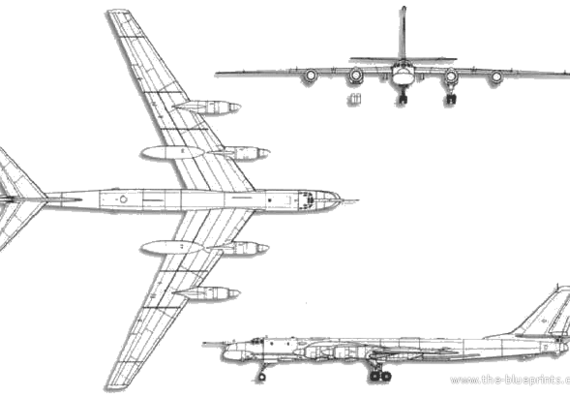 Самолет Туполев Tu-95 Bear - чертежи, габариты, рисунки