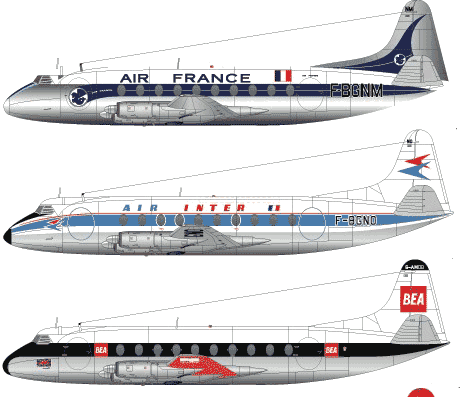 Самолет Vickers Viscount 700 - чертежи, габариты, рисунки