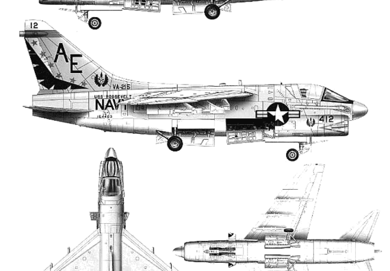 Самолет Vought A-7B Corsair II - чертежи, габариты, рисунки
