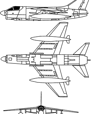Самолет Vought A-7E Corsair II - чертежи, габариты, рисунки