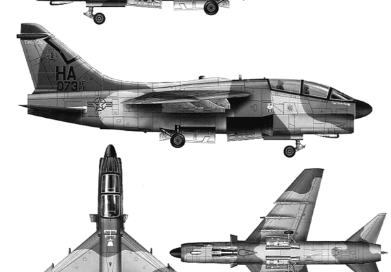 Самолет Vought A-7K Corsair II - чертежи, габариты, рисунки