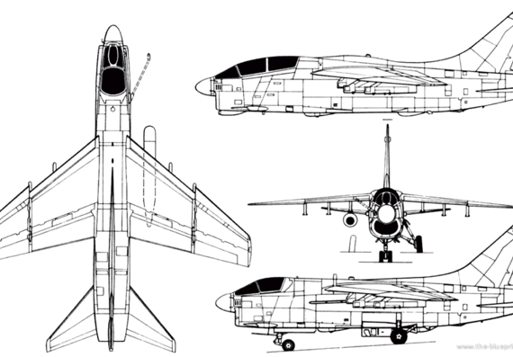 Самолет Vought A-7 Corsair II (USA) (1965) - чертежи, габариты, рисунки