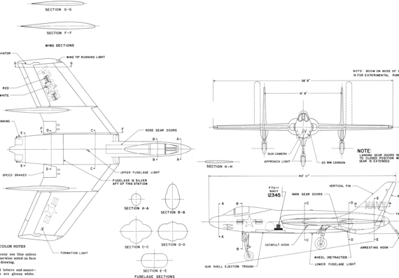 Vought F-7U-1 Cutlass aircraft - drawings, dimensions, figures