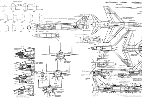 Самолет Vought F-8U - чертежи, габариты, рисунки