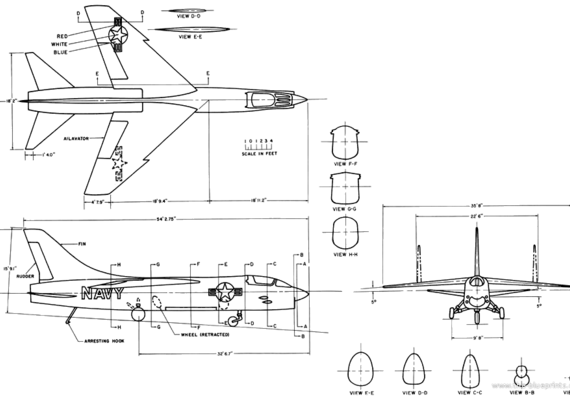 Самолет Vought F8U-1 - чертежи, габариты, рисунки