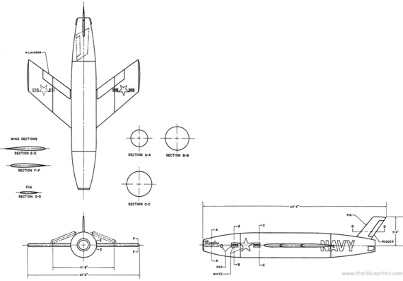 Vought REGULUS I aircraft - drawings, dimensions, figures