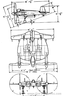 Самолет Vought XF5U-1 - чертежи, габариты, рисунки