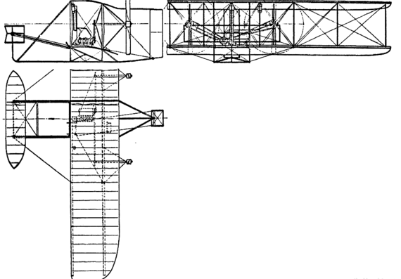 Самолет Wright Flyer Model A - чертежи, габариты, рисунки
