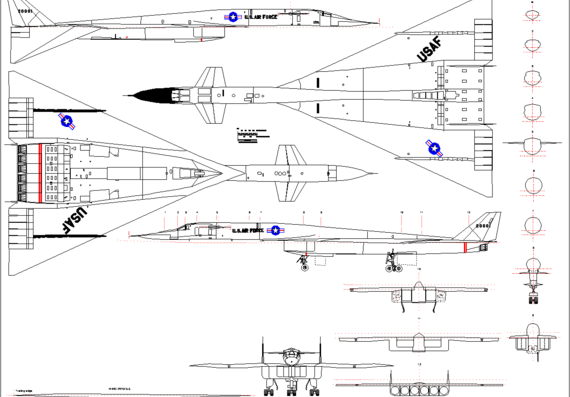 Самолет XB70 - чертежи, габариты, рисунки