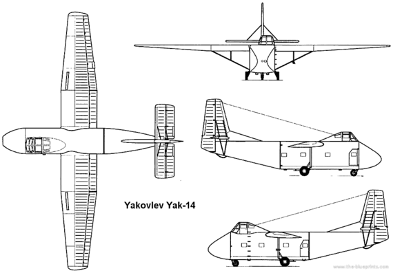 Самолет Яковлев Yak-14 (Mare) - чертежи, габариты, рисунки