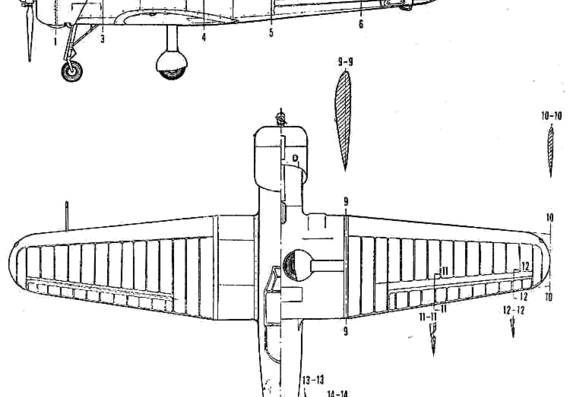 Самолет Яковлев Yak-18 PM - чертежи, габариты, рисунки
