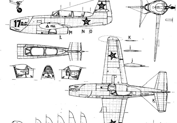 Самолет Яковлев Yak-23 - чертежи, габариты, рисунки