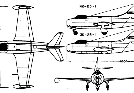 Самолет Яковлев Yak-25 - чертежи, габариты, рисунки