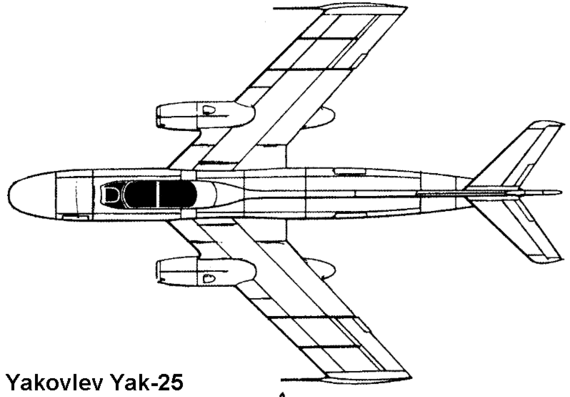 Самолет Яковлев Yak-25 (Flashlight) - чертежи, габариты, рисунки