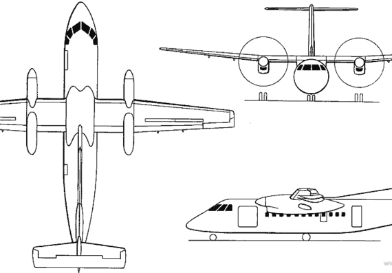 Самолет de Havilland Canada DHC8 / Bombardier Series 100 / 200 / Q200 (Canada) (1983) - чертежи, габариты, рисунки