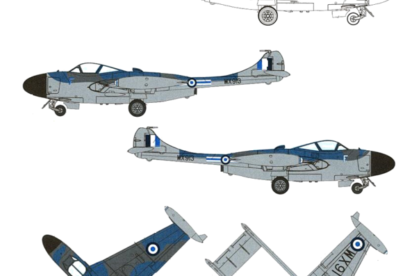 Самолет de Havilland DH-112 Venom NF-3 - чертежи, габариты, рисунки