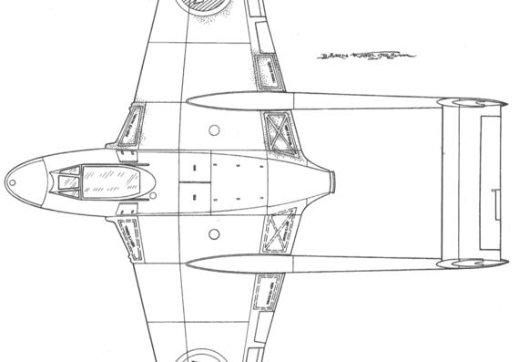 Самолет de Havilland DH.100 Vampire (J-28) - чертежи, габариты, рисунки