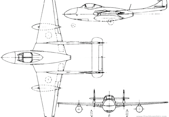 Самолет de Havilland DH.115 Vampire Trainer (England) (1950) - чертежи, габариты, рисунки